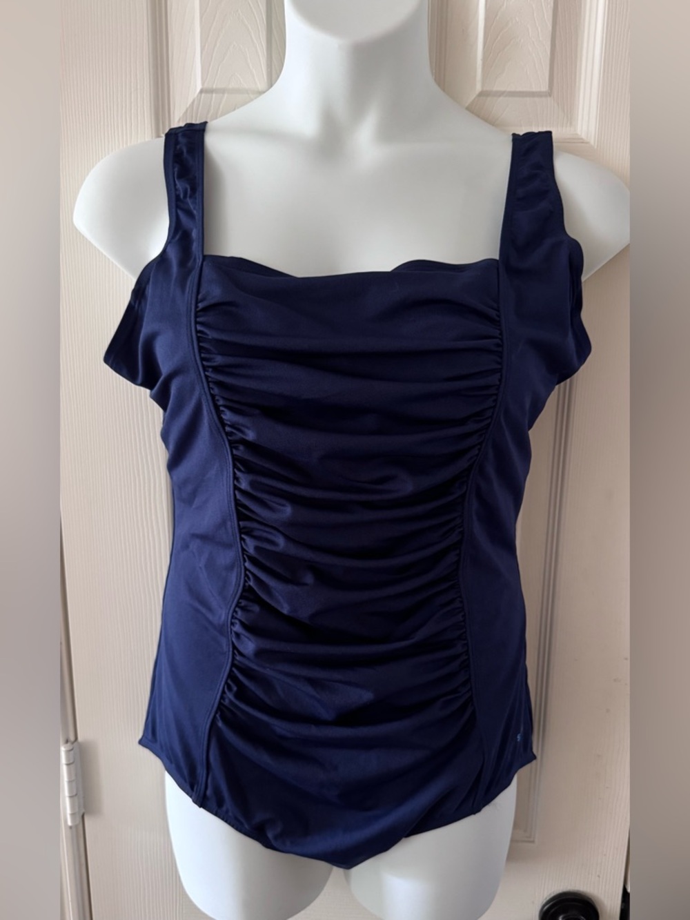 Speedo Endurance Plus Sz 18 Solid Shirred Tank One Piece Swimsuit Blue Slimming